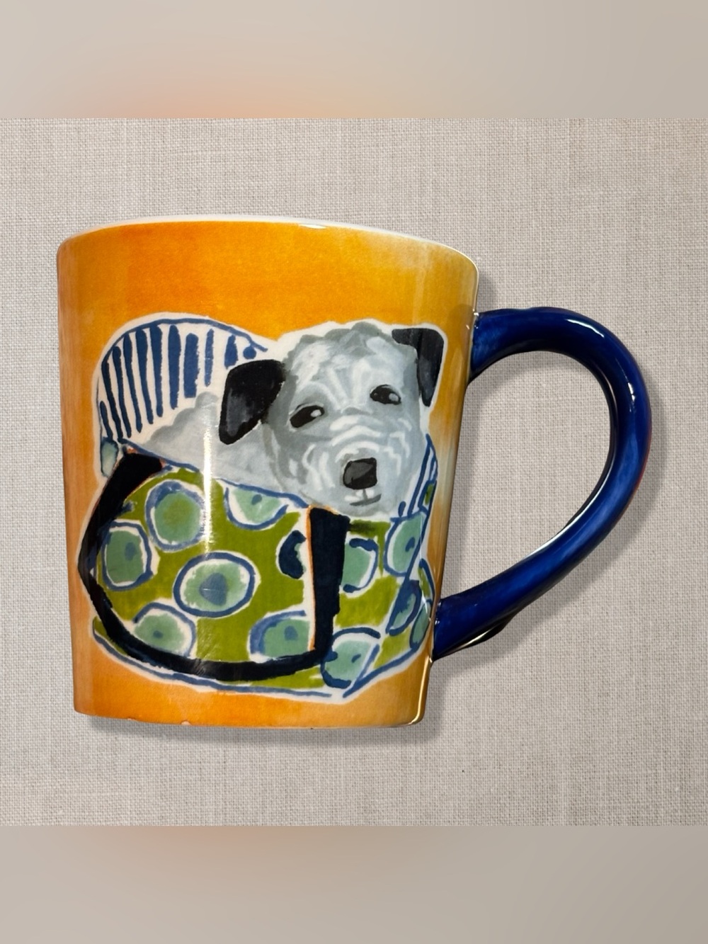 Vintage Pier 1 Pups in Purses Terrier Dog Mug Hand Painted Y2K Dolomite